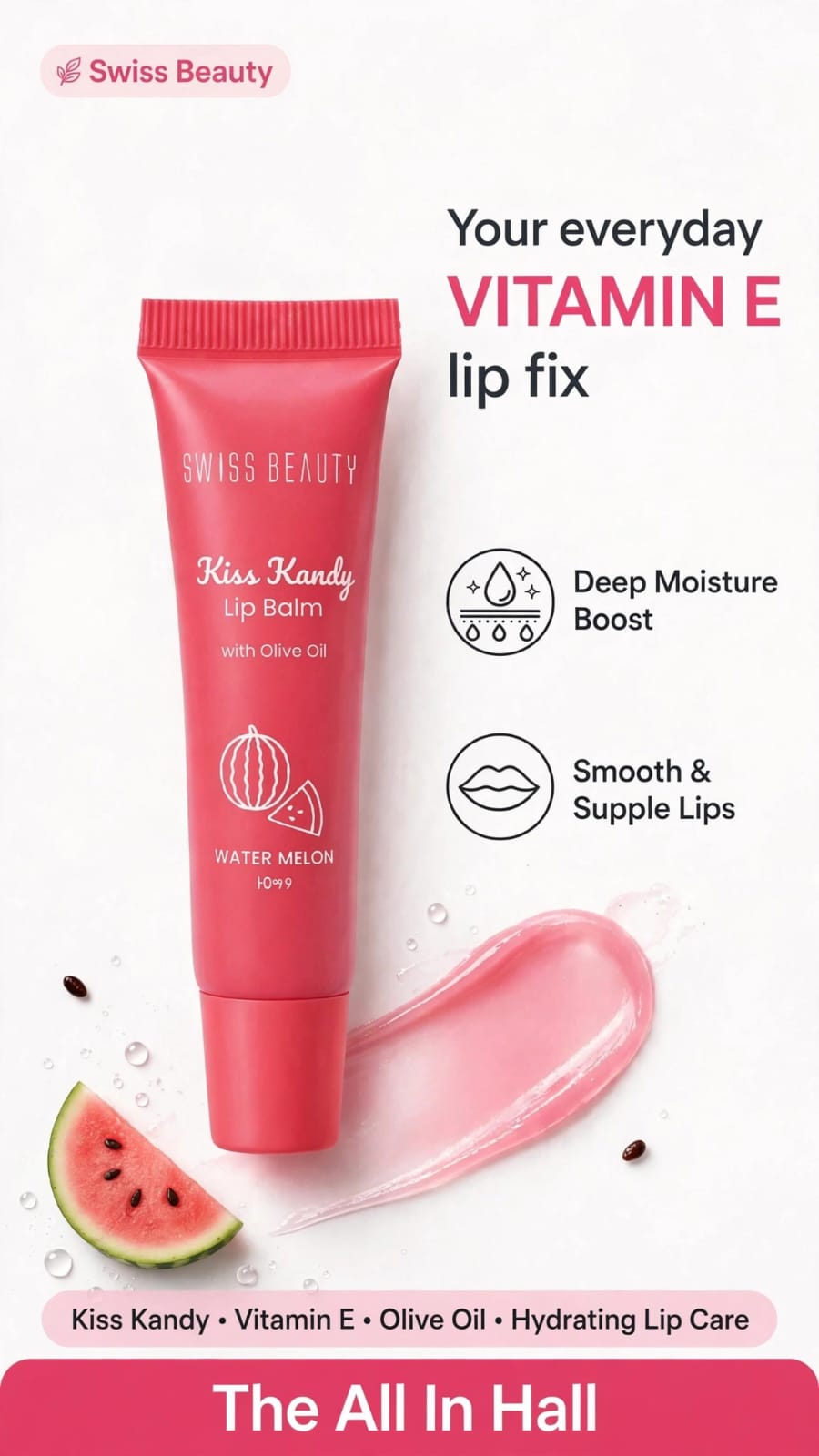 Swiss Beauty Kiss Kandy Lip Balm - Water Melon | With Olive Oil & Vitamin E