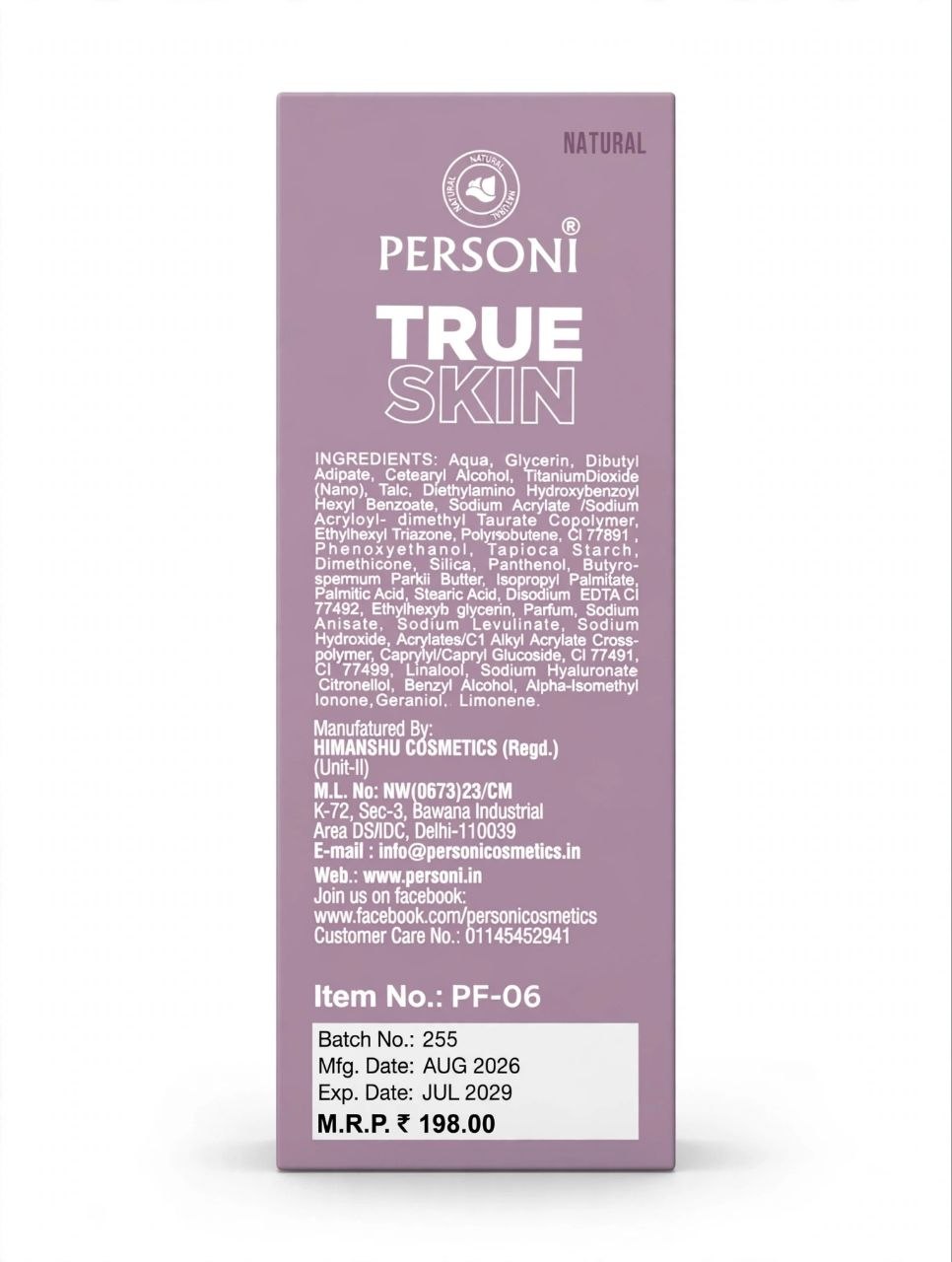 Personi True Skin Hydrating Foundation - Natural