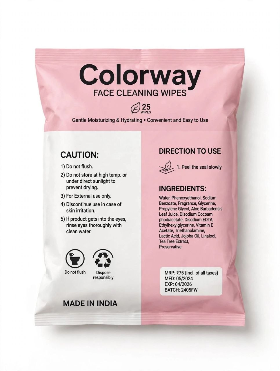 Colorway Face Cleaning Wipes - Pink Rose - Refreshing & Soothing
