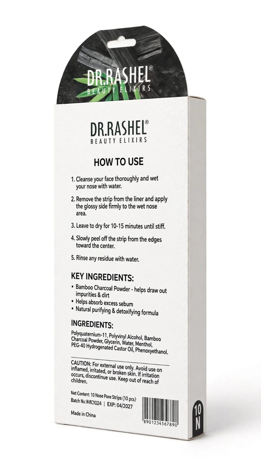 DR. RASHEL Beauty Elixirs Bamboo Charcoal Nose Pore Strips - 10 N | Blackhead & Whitehead Remover